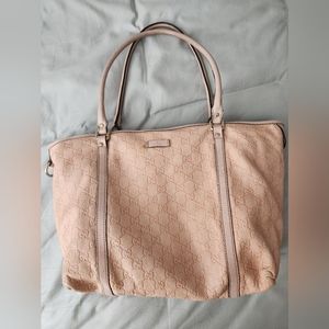 GUCCI BAG BABY PINK  MICROGUCCISSIMA GG LOGO  LEATHER TOTE w STRAP MEDIUM